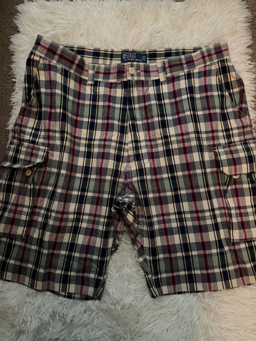 Polo Ralph Lauren Mens Cotton Plaid Cargo Shorts Size 40